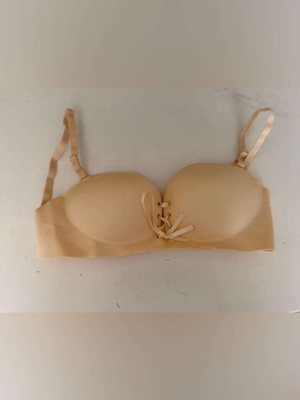 SHEIN Beige Lace-Up Push-Up Strapless Bra